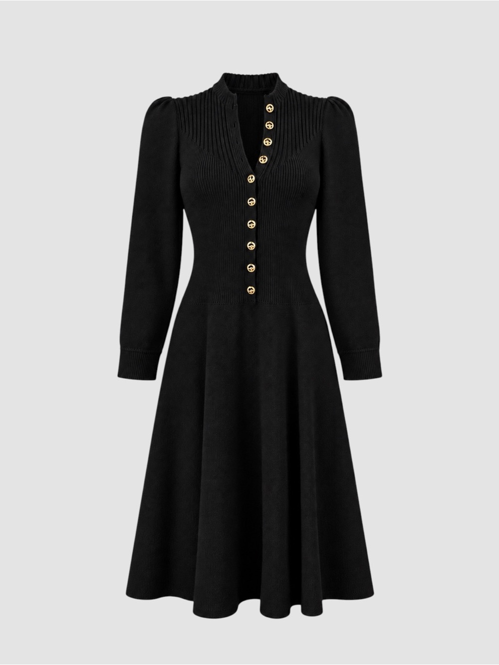 ST. JOHN by Marie Gray | Vintage 1970s Black Santana Knit Gold Button Midi Dress - Picture 7 of 7